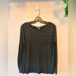 VINCE Striped Long Sleeve Tee - Green & Black